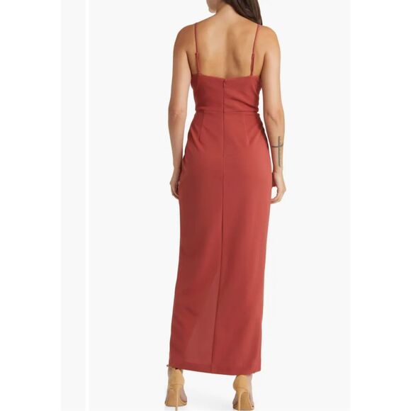 WAYF The Ines Sienna V-Neck Sleeveless Faux Wrap Tulip Hem Gown Dress Size XL - Picture 2 of 13